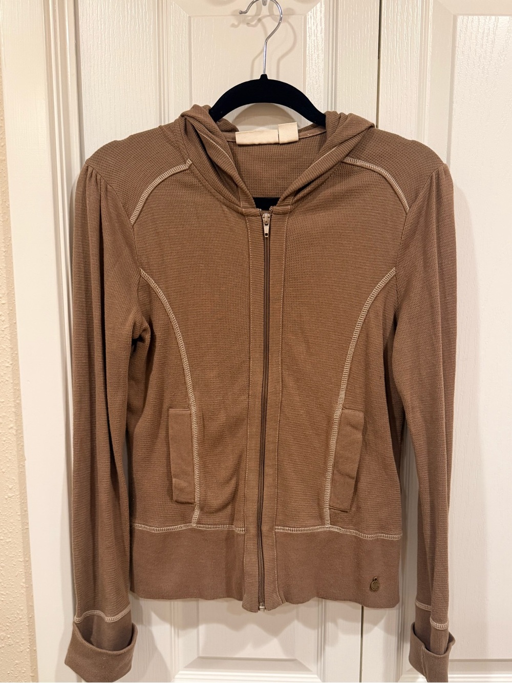 Vintage DKNY Jeans Brown Waffle Knit Zip-Up Hoodie | Y2K Thermal